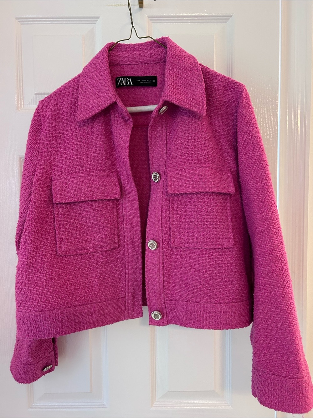 ZARA Hot Pink Bouclé Cropped Jacket